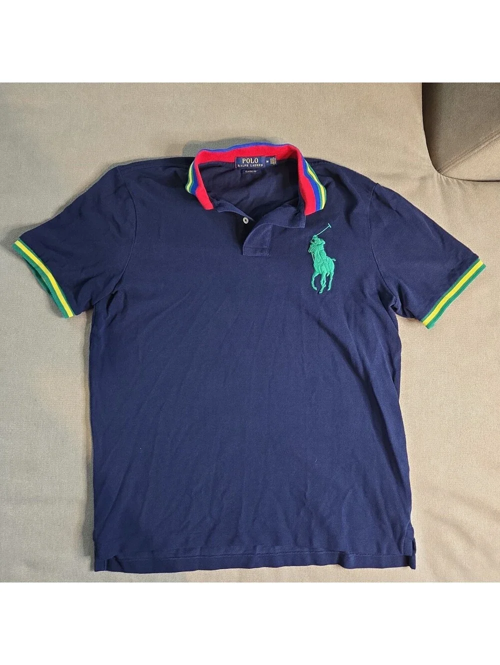 Polo Ralph Lauren Polo Shirt Adult Medium Blue Slim Big Pony Golf Rugby Mens